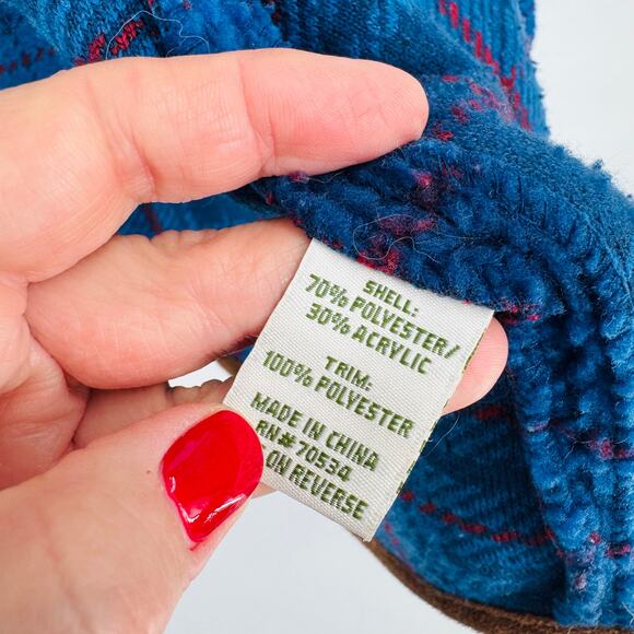 Orvis Blue Plaid Fleece Jacket Toggle Closure Sherpa Style Outerwear Size XL - Picture 7 of 9